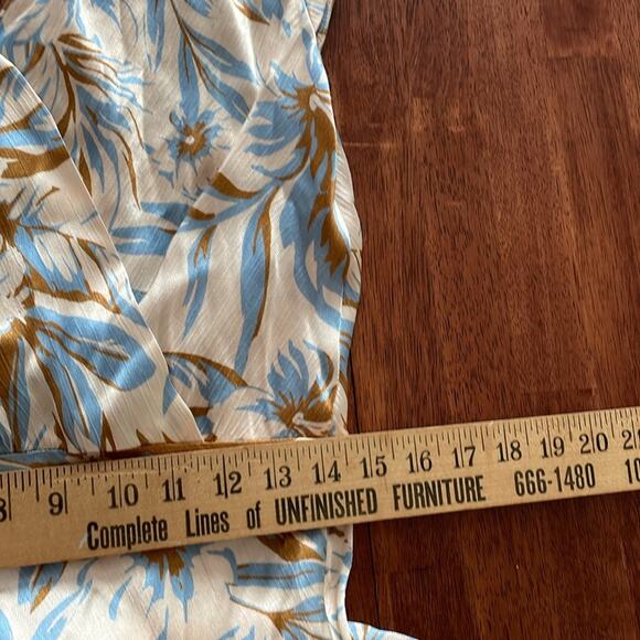 Bec Bridge Stella Maxi Dress Satin V Neck Open Back Beige Blue Floral Print 6 US - Picture 14 of 16